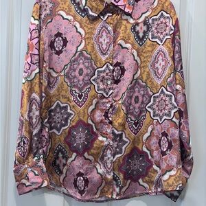 SHEIN Pink Multi Paisley Print Button-Up Blouse